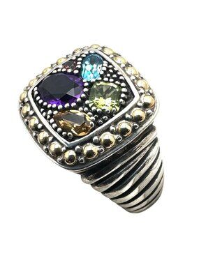 Effy 18k Yellow Gold Sterling Silver Multicolor Multi Gemstone Ring Size 7